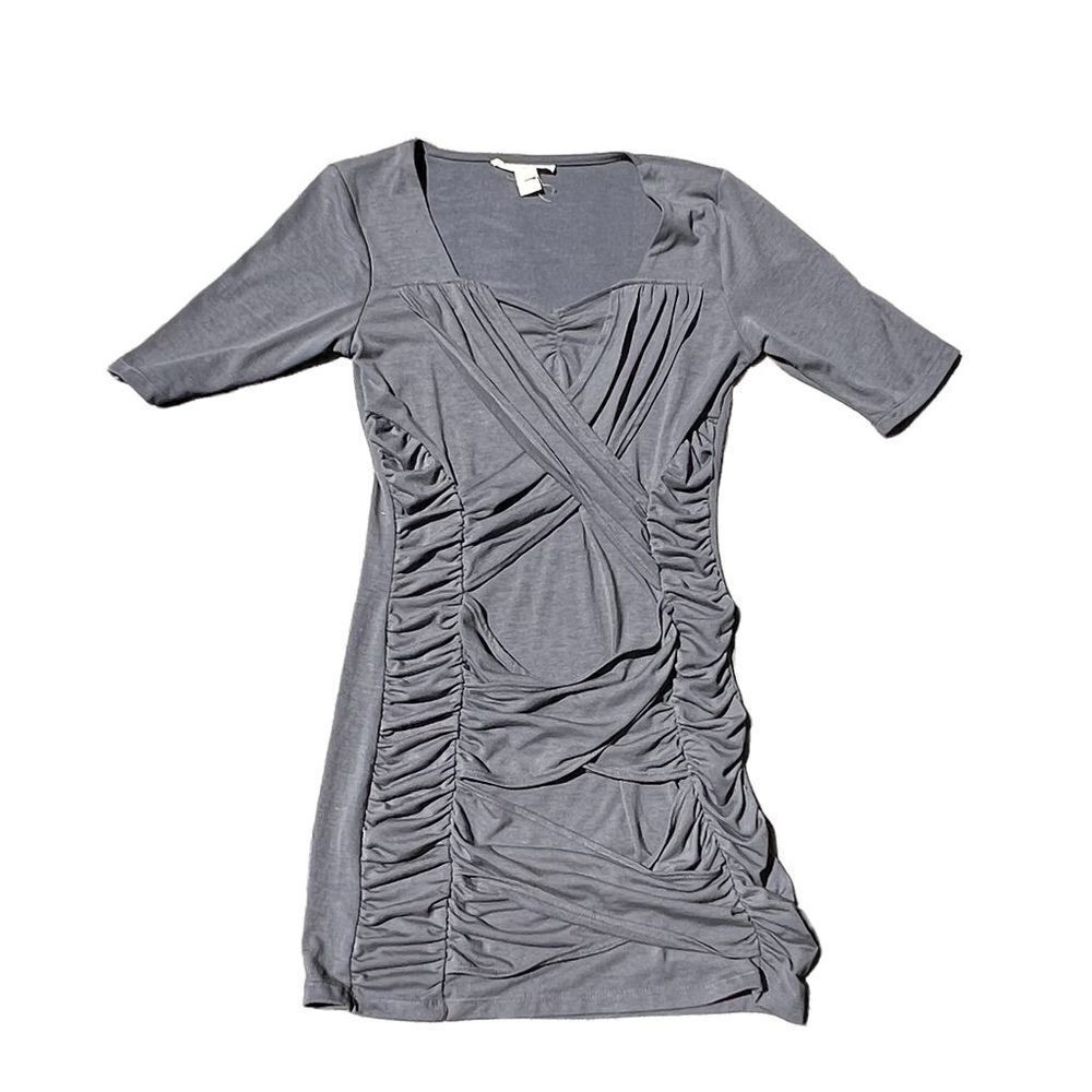 NWT DEREK HEART Grey Body Con Dress W/Front Crossed Fabric Size Large